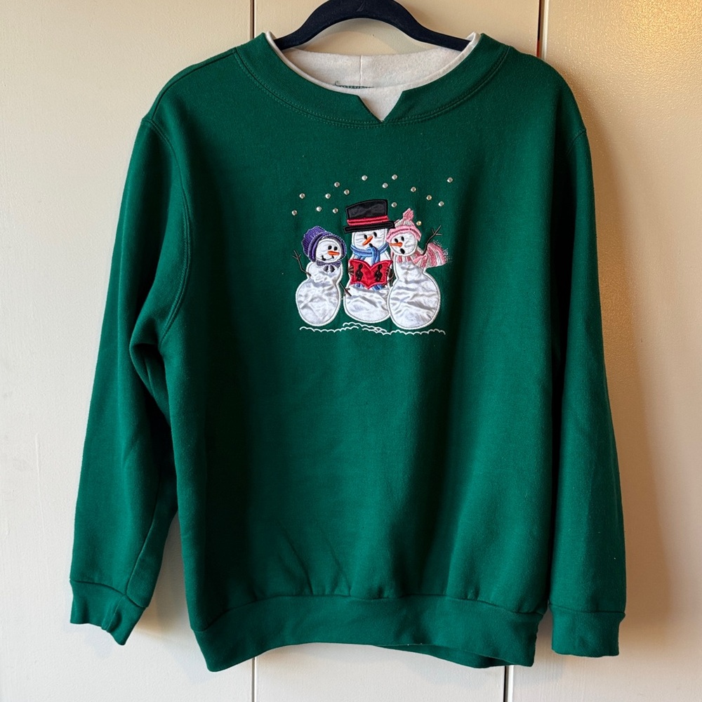 Green Snowman Embroidered Men's Sweater